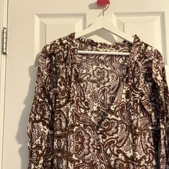 For Love and Lemons Romy Dress Paisley Brown Pink White Ruffle Long Sleeve Mini - Picture 3 of 12